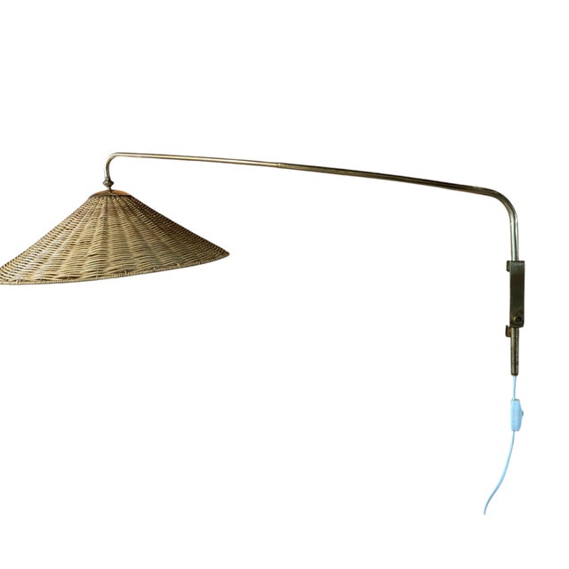 Adjustable Wall Light in Brass and Rattan by Valinte Finland, 1950s For Sale - Image 11 of 11