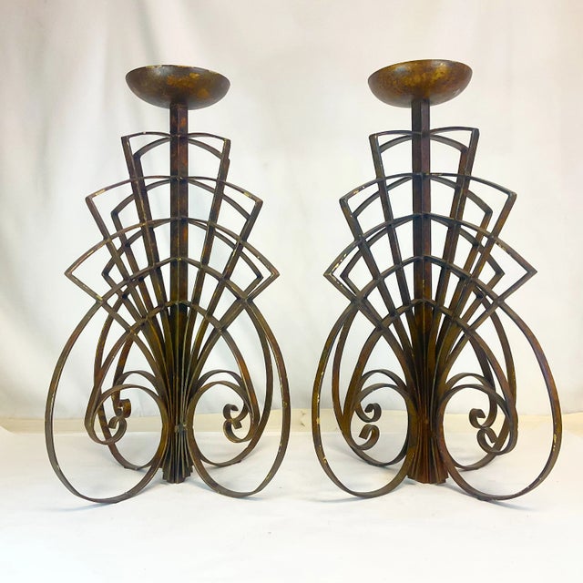 Hollywood Regency 1980s Vintage Brutalist Alter, Mantle or Floor Pillar Candle Holders - a Pair For Sale - Image 3 of 10