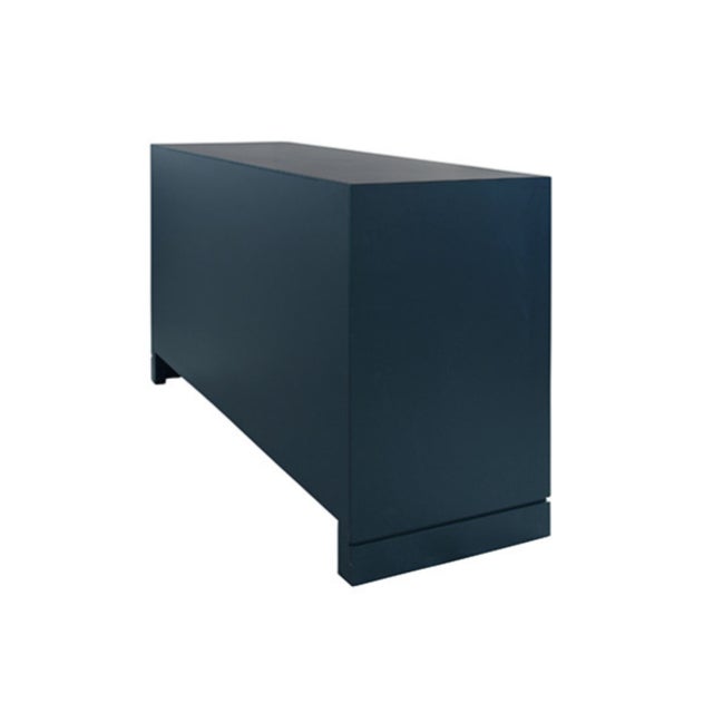 Matthew Izzo Home Claire Matte Navy Lacquer Four Door Buffet With Brass Knobs - Painted Trellis Design Cane Doors For Sale In New York - Image 6 of 12