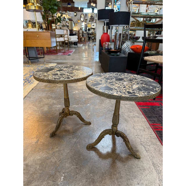 Pair of Italian Brass Pedestal Side Tables With Marble Tops, 1970s For Sale In Los Angeles - Image 6 of 10