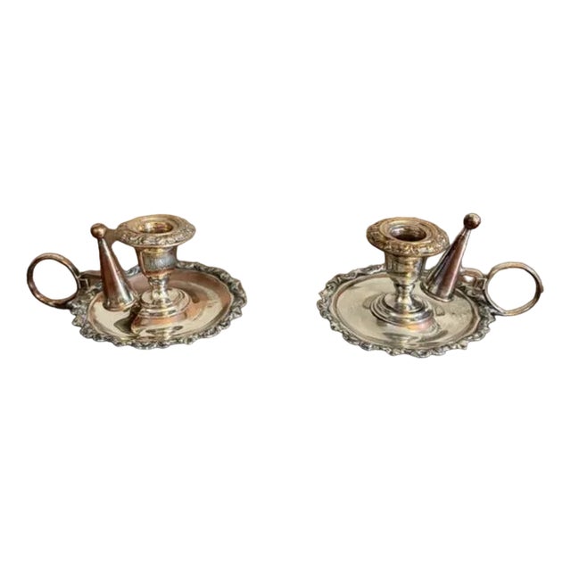 Antique George III Silver-Plated Chamber Sticks, 1800, Set of 2 For Sale