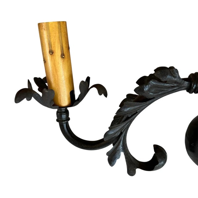 1920s Circa 1920s Pair of Large Triple Original Painted Iron Sconces For Sale - Image 5 of 7