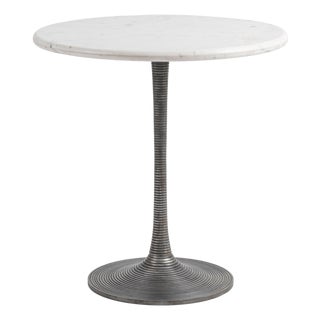 Outdoor Indoor White Marble & Iron Round Bistro Table For Sale