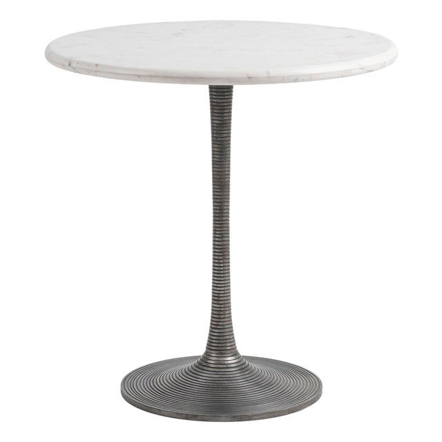 Outdoor Indoor White Marble & Iron Round Bistro Table For Sale