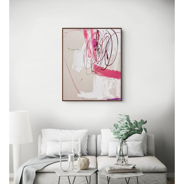 Abstract Contemporary Abstract Acrylics, Ink on Natural Canvas "Ground Control" by Manuela Karin Knaut For Sale - Image 3 of 4