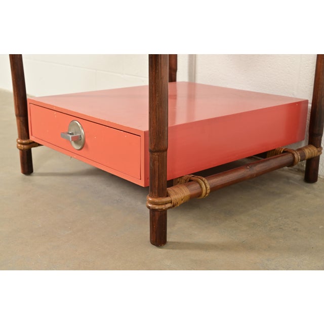 John Wisner for Ficks Reed Mid-Century Hollywood Regency Bamboo Rattan Glass Top Side Table, 1950s For Sale - Image 10 of 14