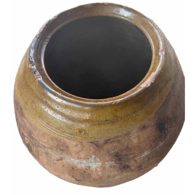Olive Antique Large Terracotta Olive Jar With Olive Green Glazed Rim - Rustic Stoneware Storage Vessel, 19th Century For Sale - Image 8 of 12