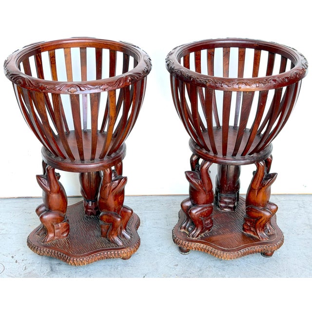 Pair of Carved Hardwood “Frog Prince” Figural Planters, Atrib. Maitland Smith For Sale - Image 10 of 17