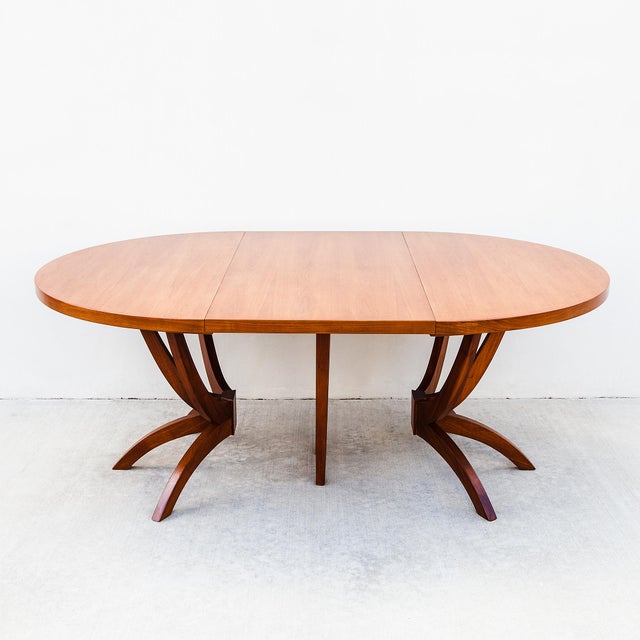 Mid-Century Modern Monumental Mid Century Modern Expandable Pedestal Base Dining Table in Walnut For Sale - Image 3 of 15