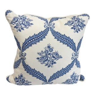 Blue and White Bennison Print Pillow For Sale