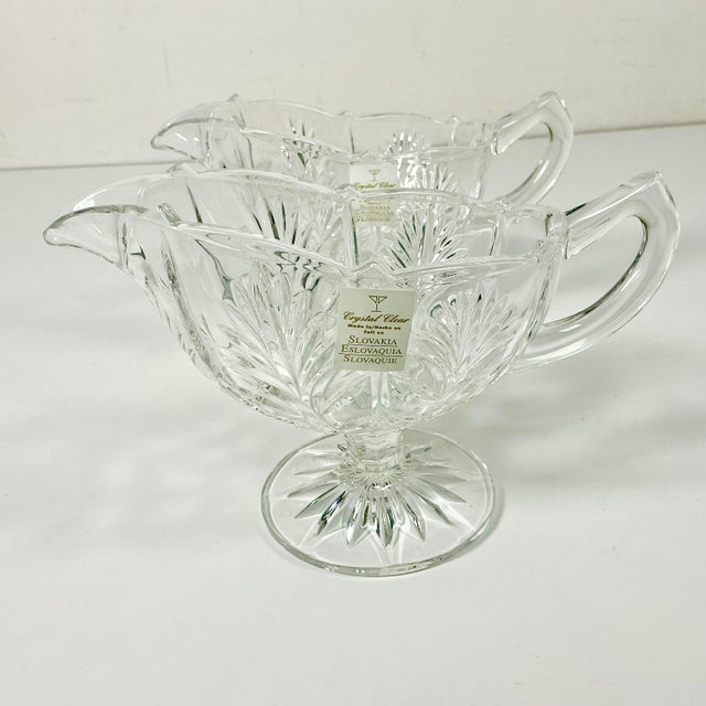 Glass 1980s Vintage Hollywood Regency Chippendale Slovakia Cut Crystal Gravy Boats - A Pair. For Sale - Image 7 of 17