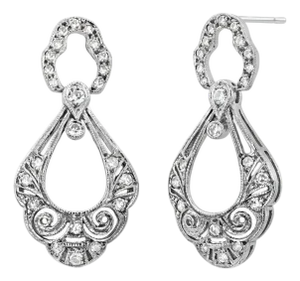 Platinum Vintage Openwork Filigree Drop Earrings With 0.50ct Diamonds, A Pair