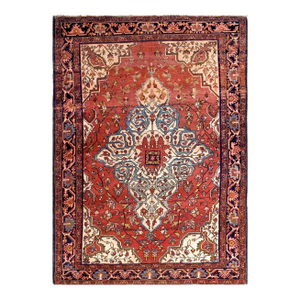 1920s Red Medallion Antique Persian Sarouk Farahan Carpet 4'7" X 6'5" Knotted Wool Rug