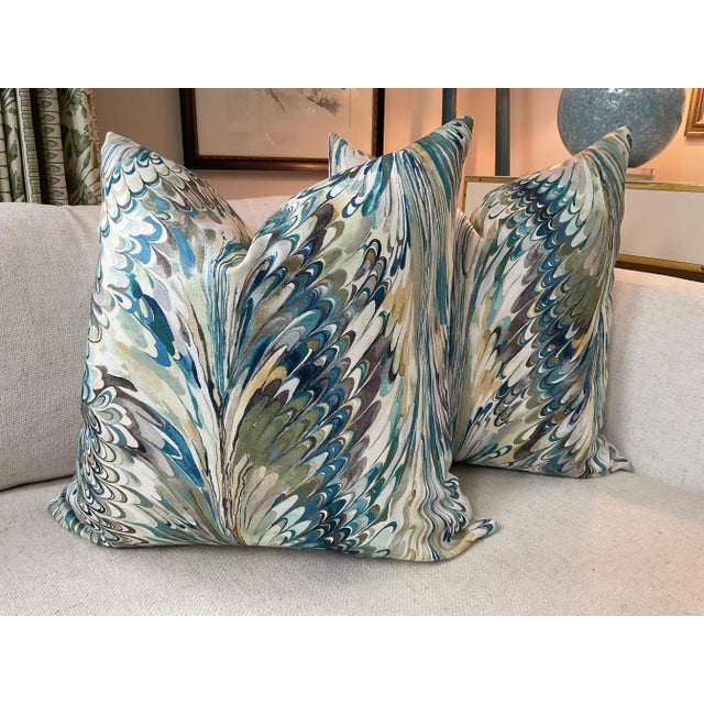 Modern Lee Jofa " Taplow" in Peacock and Gold Pillows- a Pair For Sale - Image 3 of 6
