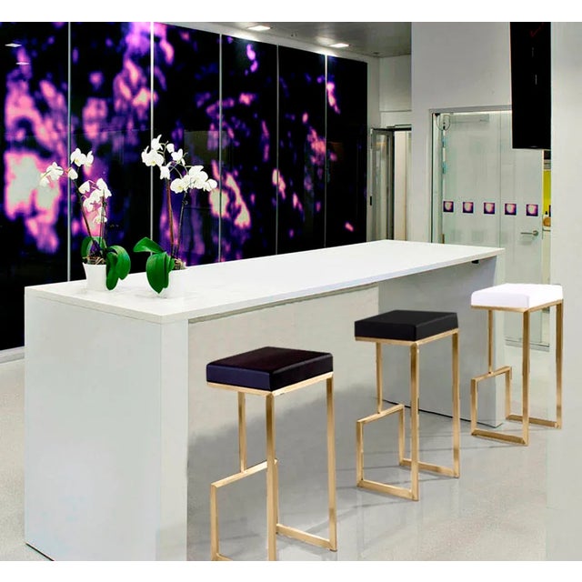 Ferrara Black Vegan Leather & Gold Steel Bar Stools - Set of 2 For Sale - Image 10 of 12