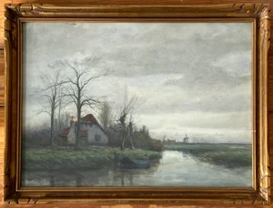 Late 19th Century Dutch Landscape Watercolor Painting by George Leonard Herdle, Framed