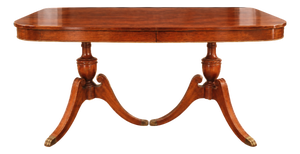 Thomasville Mahogany Table Double Pedestal With Leaf & Custom Pads