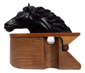Mid-Century Modern Italian Walnut Tobacco Jar with Sculptural Horse Head, 1970s