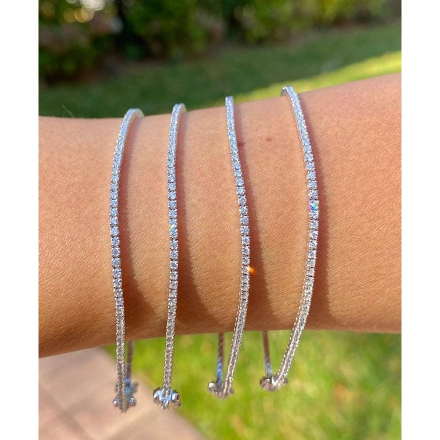 Box Chain Natural Diamond Tennis Bracelet in 18k white gold For Sale - Image 4 of 9