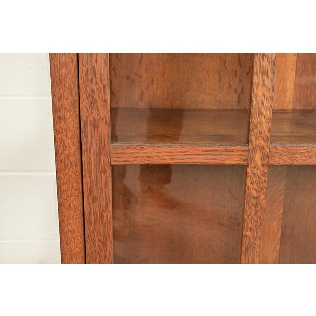 Brown L. & J. G. Stickley Antique Mission Oak Arts and Crafts Bookcase Cabinet, Circa 1910 For Sale - Image 8 of 14