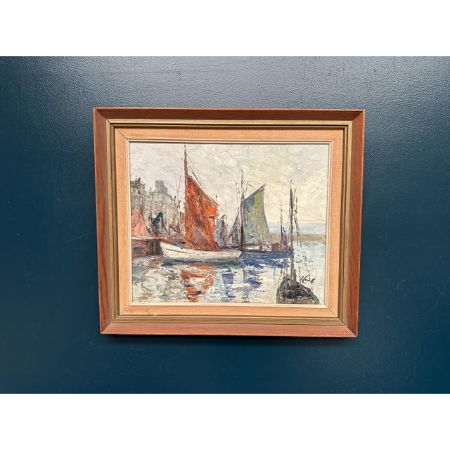 Inge Camill, Boats in Harbour, 1950s, Oil on Canvas, Framed For Sale - Image 15 of 18