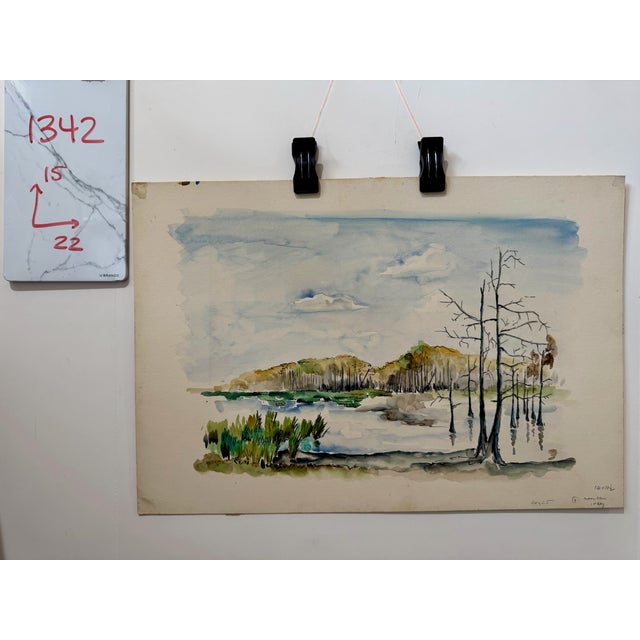Henry Emil Salloch Original Watercolor on Paper Marshland Landscape, 1948. For Sale In Atlanta - Image 6 of 6