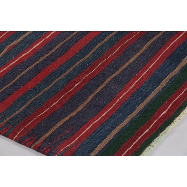 Rug & Kilim Rug & Kilim's Contemporary Rez Kilim With Navy and Red Striped Design For Sale - Image 4 of 10