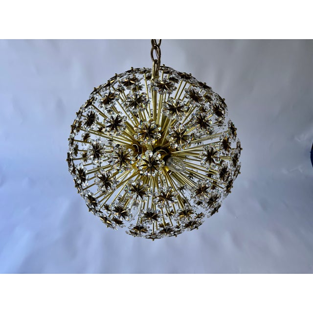 Large 1950s Sputnik Dandelion Chandelier, Brass & Crystal, 11 Bulbs For Sale In Miami - Image 6 of 18