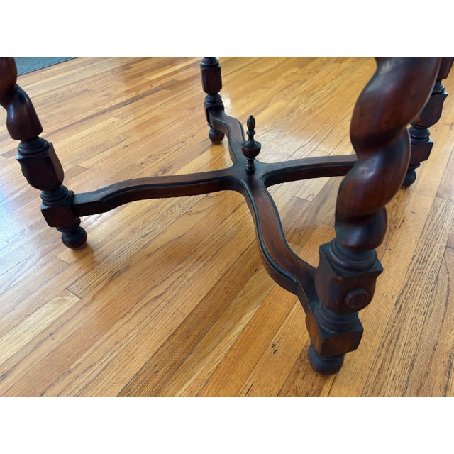 Wood Vintage Barley Twist Burl Wood Side Table For Sale - Image 7 of 9