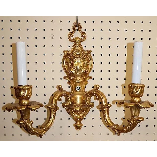 Italian Pair of Gold Dore Bronze Two Light Sconces by FBAI For Sale - Image 3 of 9