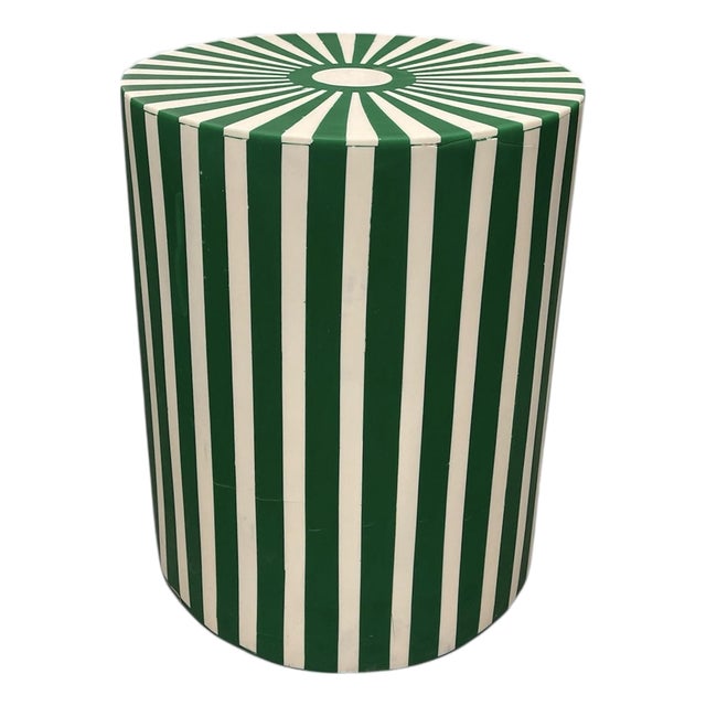 Contemporary Moroccan Resin-Inlay Striped Drum Side Table For Sale