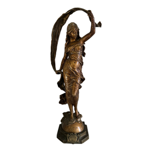 19th Century Patinated Bronze Sculpture 'The Breeze' by Auguste Moreau 19"h