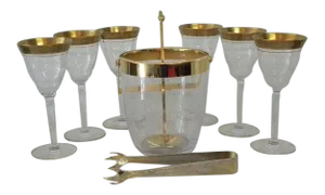Vintage Mid-Century Gold Bar Set - 8 Pieces