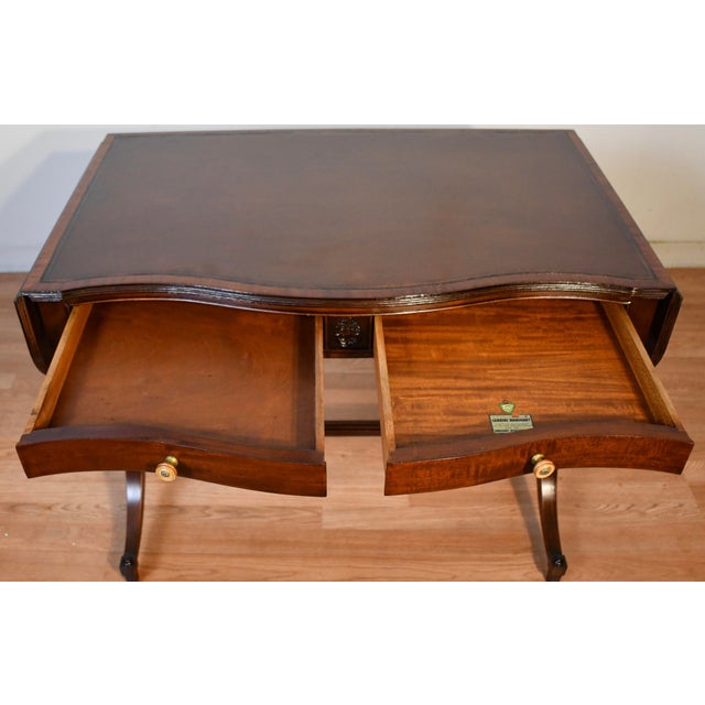 Brown 1930s English Regency Style Mahogany Lyre Base Drop-Leaf Sofa Table For Sale - Image 8 of 18
