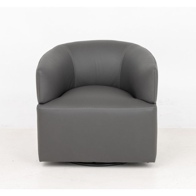 Nicoletti Corona Gray Leather Swivel Tub Chair, "Nicoletti" plaque to the side. 28" H x 29.5" W x 29" D; seat: 17" H....