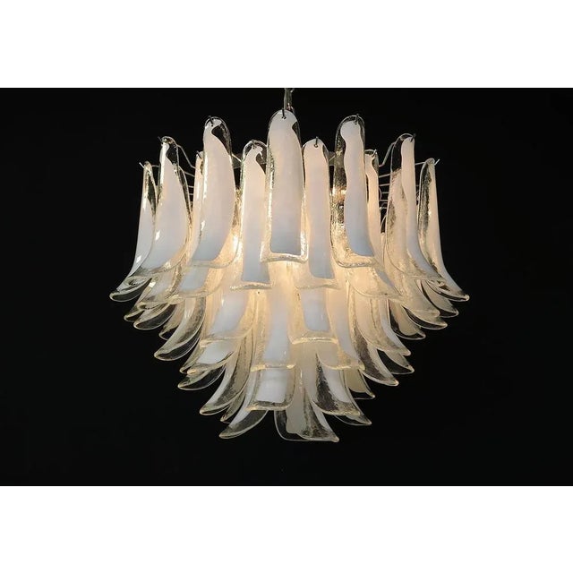 Vintage Italian Murano Chandelier with 53 Transparent Lattimo Glass Petals from Mazzega, 1982 For Sale - Image 6 of 13