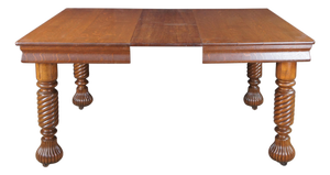 Antique American Arts & Crafts Quartersawn Oak Barley Twist Dining Table Extends