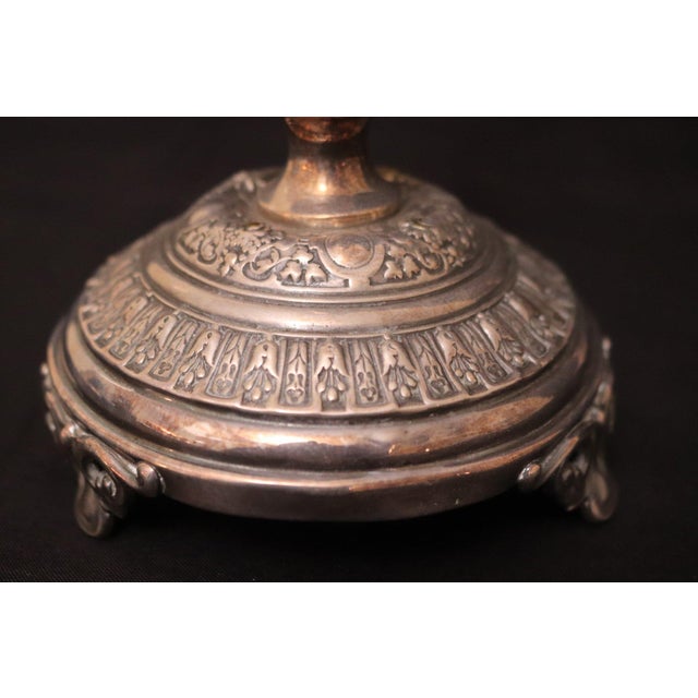Late 19th Century Antique Polish Silver-Plated Shabbat Candlesticks – Signed Norblin & Co., Warsaw For Sale - Image 5 of 9
