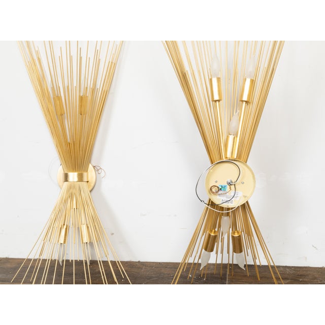 Mid-Century Modern Vintage French 1970s Three-Light Sunray Sconces - a Pair For Sale - Image 3 of 9