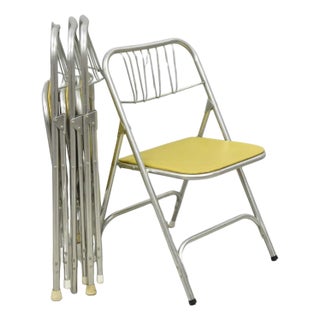 Vintage Mid Century Modern Aluminum Folding Dining Chairs by Airlite - Set of 4 For Sale