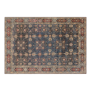 Antique Persian Tabriz Botanic Blue Red Beige Handmade Wool Carpet
