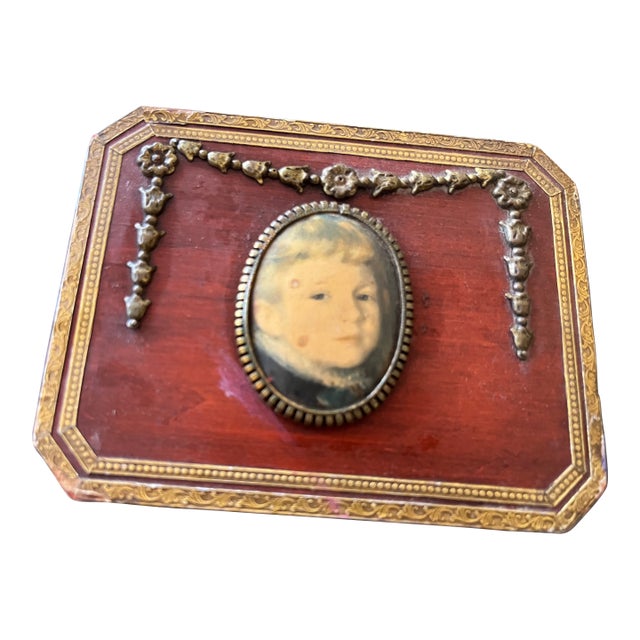 Late 19th Century Antique French Jewelry Box, Mademoiselle Grimpell With a Blue Ribbon For Sale