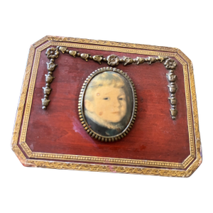 Late 19th Century Antique French Jewelry Box, Mademoiselle Grimpell With a Blue Ribbon