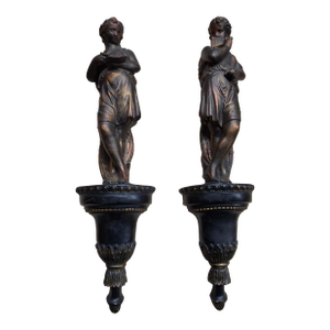 Mid 20th Century Pair Renaissance Style Plaster Figural Wall Mounts Sculptures