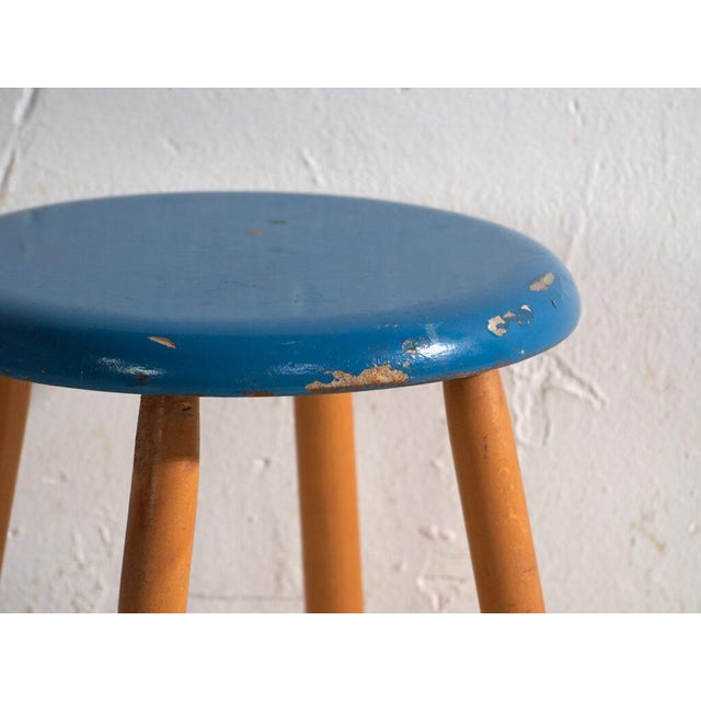 Vintage Wooden Stool with Round Seat, Central Europe, 1950 For Sale - Image 4 of 9
