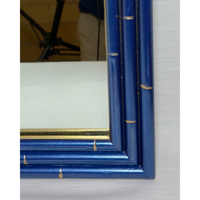 Chic Vintage Palm Beach Regency Medium Faux Bamboo Wall Mirror Newly Painted Blue With Hand Gilt Accents For Sale - Image 10 of 12