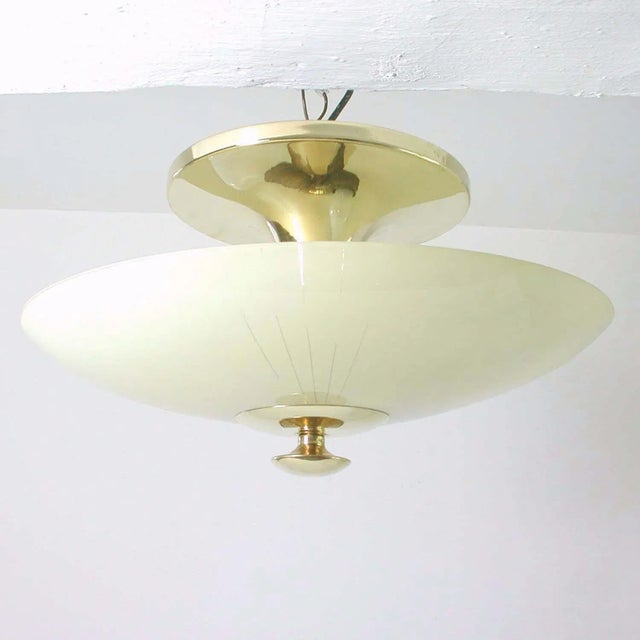 Mid-Century German Opaline and Brass Flush Mount, 1950s For Sale - Image 14 of 16