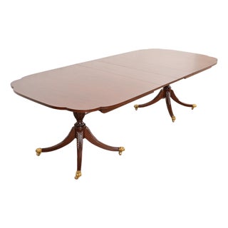 Kindel Furniture Georgian Mahogany Double Pedestal Extension Dining Table, Newly Refinished For Sale