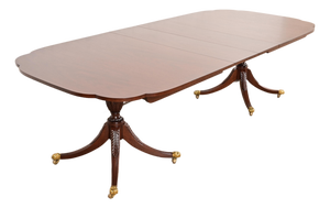 Kindel Furniture Georgian Mahogany Double Pedestal Extension Dining Table, Newly Refinished