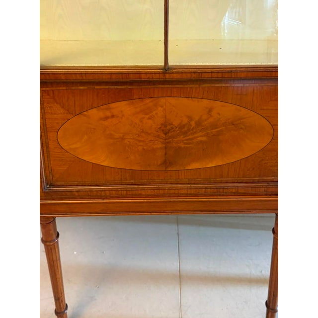 Antique Victorian Satinwood Inlaid Bow Front Display Cabinet, 1890 For Sale - Image 14 of 18